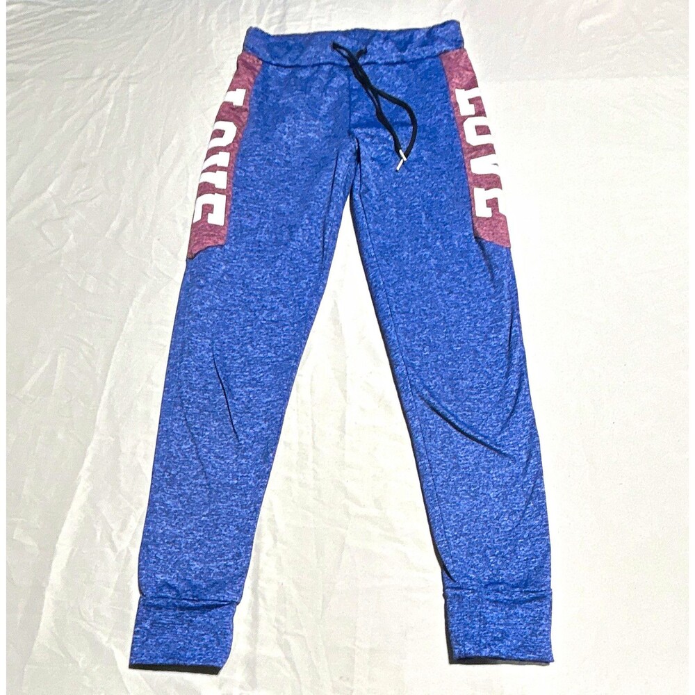 Supernova Women's Blue Heathered LOVE Graphic Side Stripe Joggers Sweatpants S